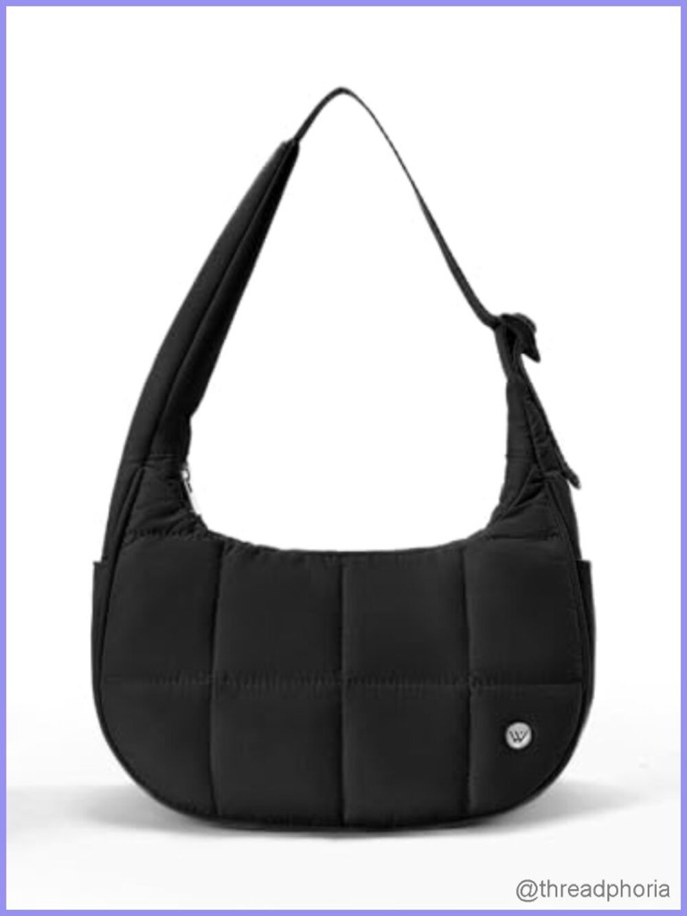 Nylon Quilted Puffer Crescent Shoulder Bag Women Adjustable Strap Lightweight